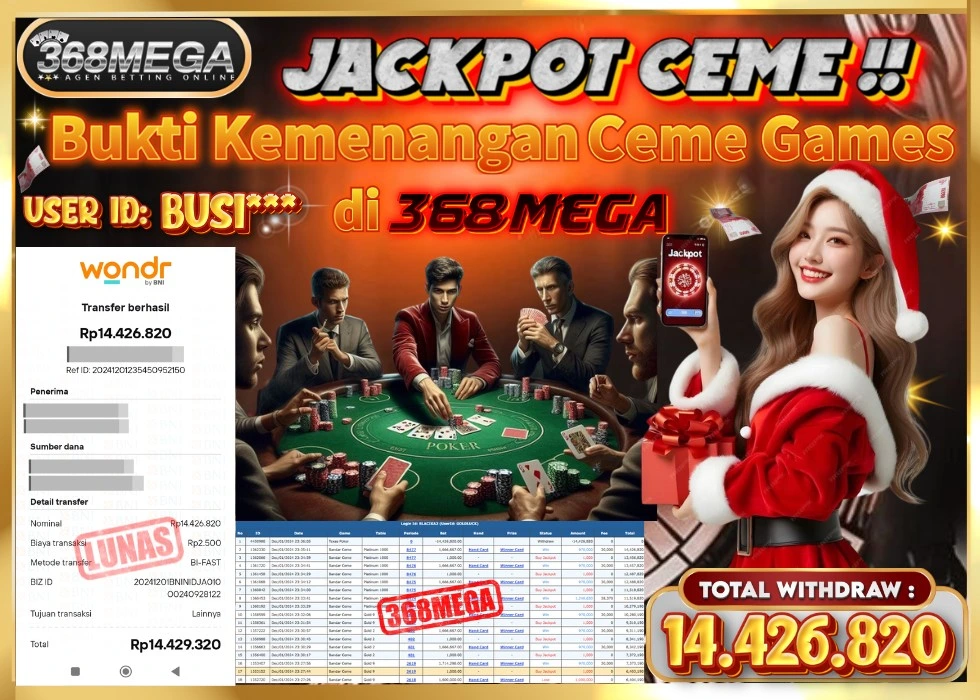 368MEGA JACKPOT SLOT POKER Rp 14.426.820 - LUNAS!!!