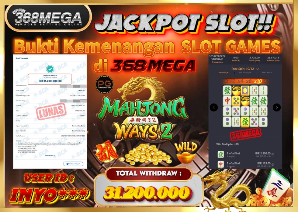 368MEGA JACKPOT GAME Rp 31.200.000 - LUNAS!!!