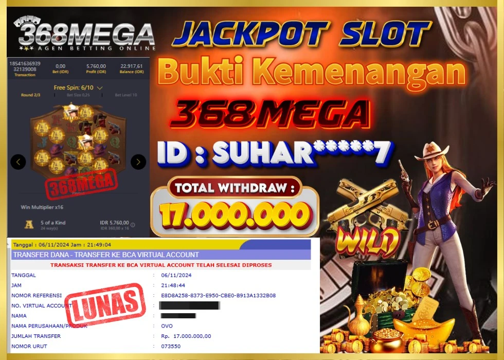 368MEGA JACKPOT SLOT WILD WEST GOLD Rp 17.000.000 - LUNAS!!!